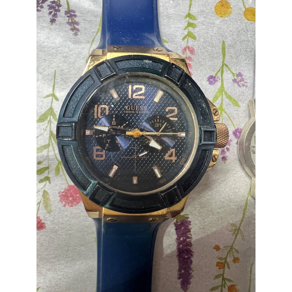 Guess Mens Gold-Tone Blue Silicone Watch & Timex Womens Silver Mesh Watch Bundle - Picture 3 of 3